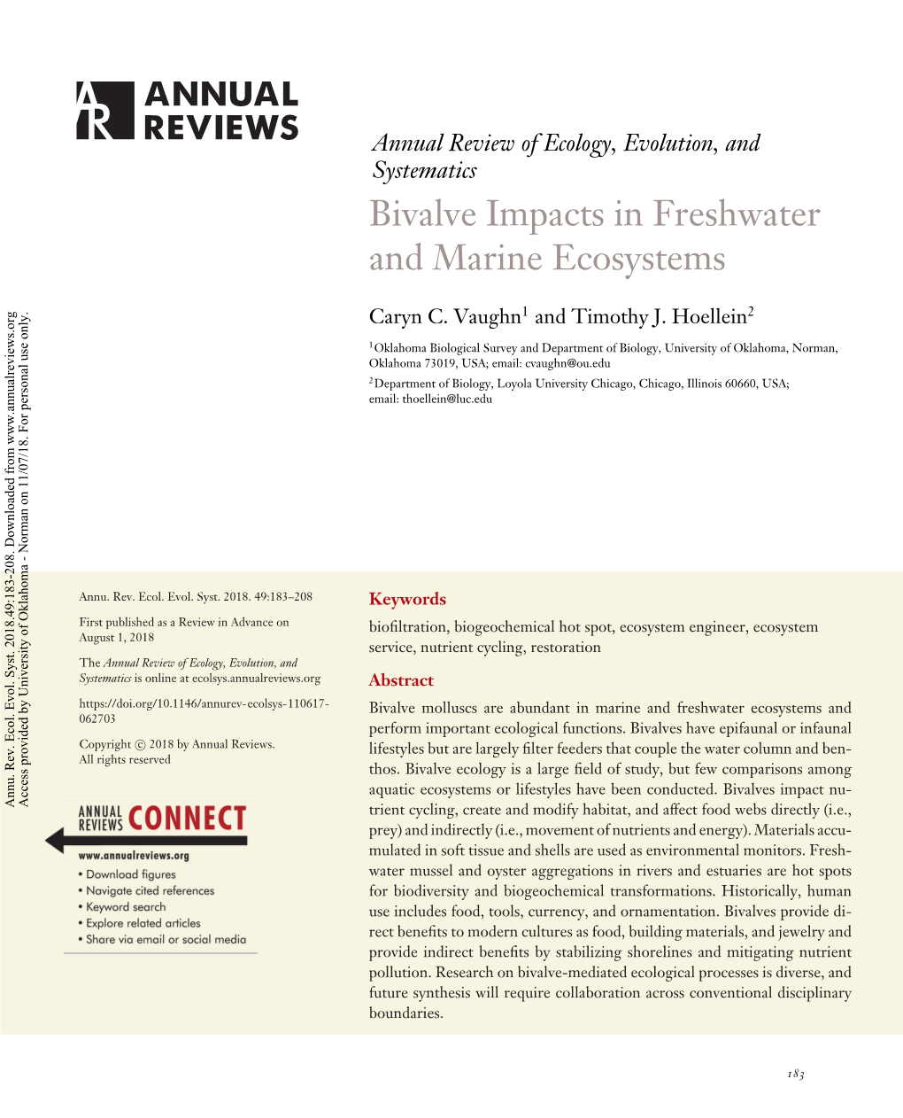 Bivalve Impacts in Freshwater and Marine Ecosystems