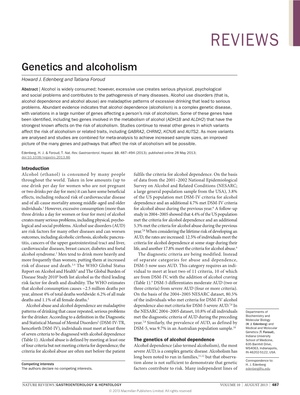 Genetics and Alcoholism Howard J