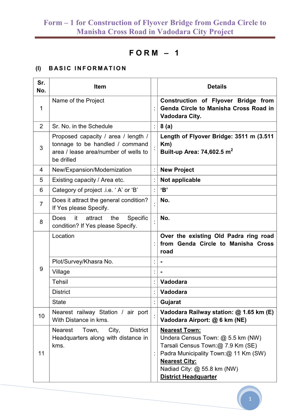 Form – 1 for Banaskantha District Co-Op Milk Producers' Union Ltd