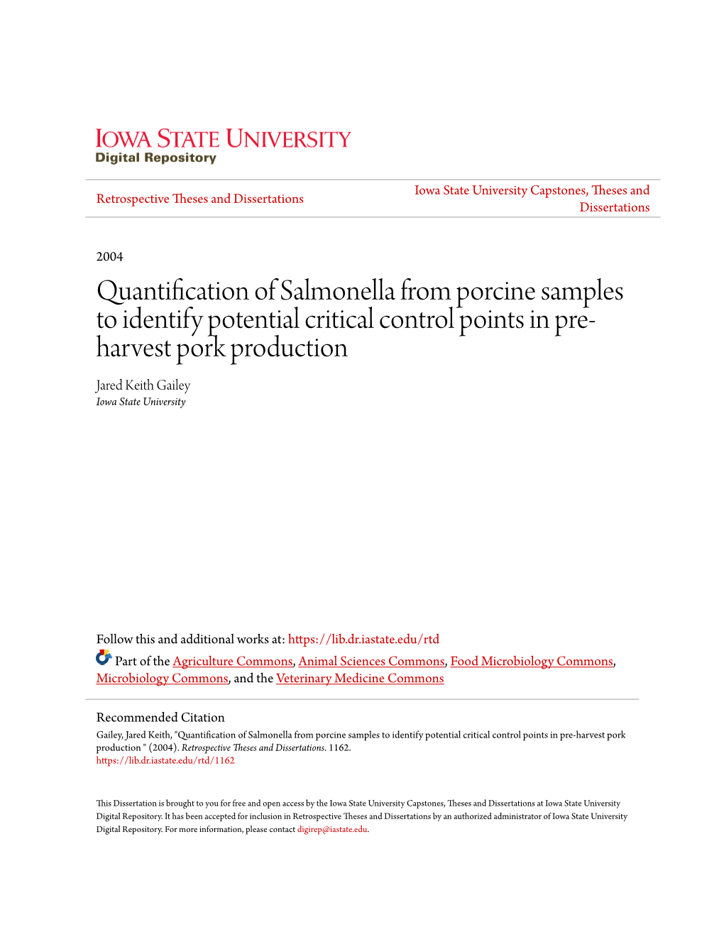 Salmonella Enterica in Market Swine at the Abattoir 49