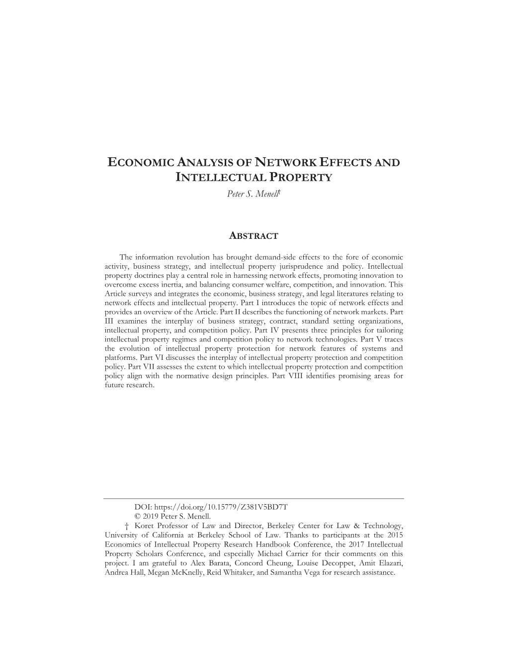 ECONOMIC ANALYSIS of NETWORK EFFECTS and INTELLECTUAL PROPERTY Peter S