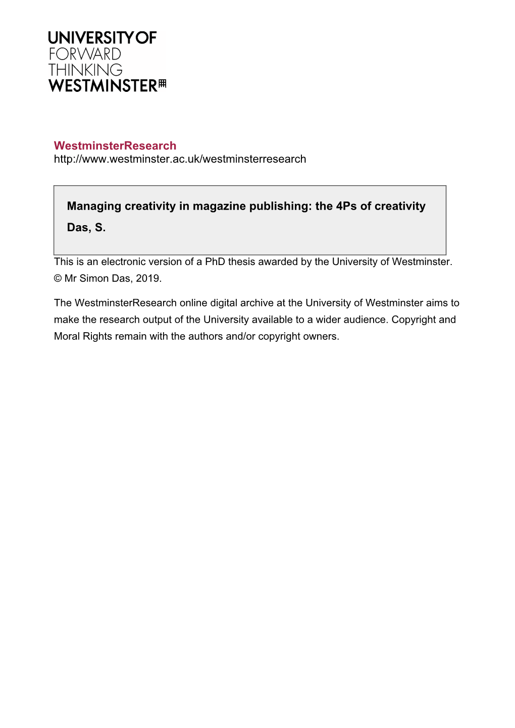 Westminsterresearch Managing Creativity in Magazine Publishing