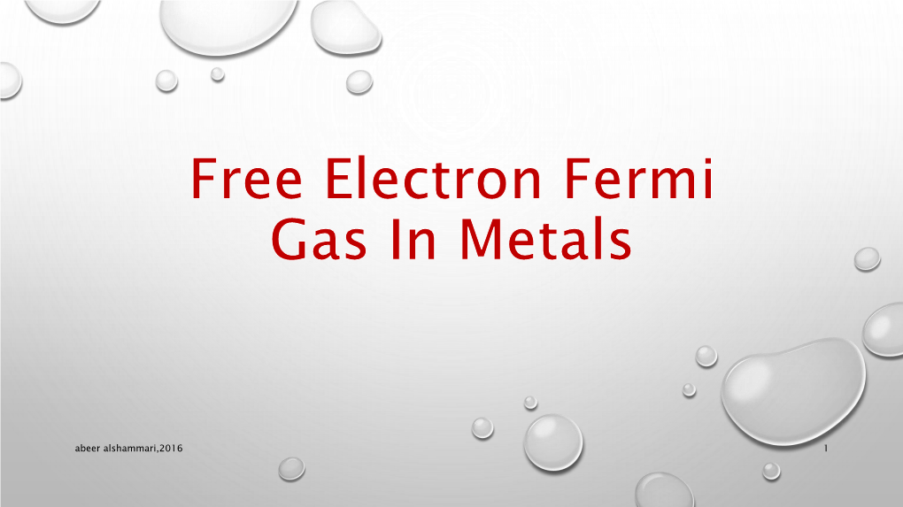 Free Electron Fermi Gas in Metals