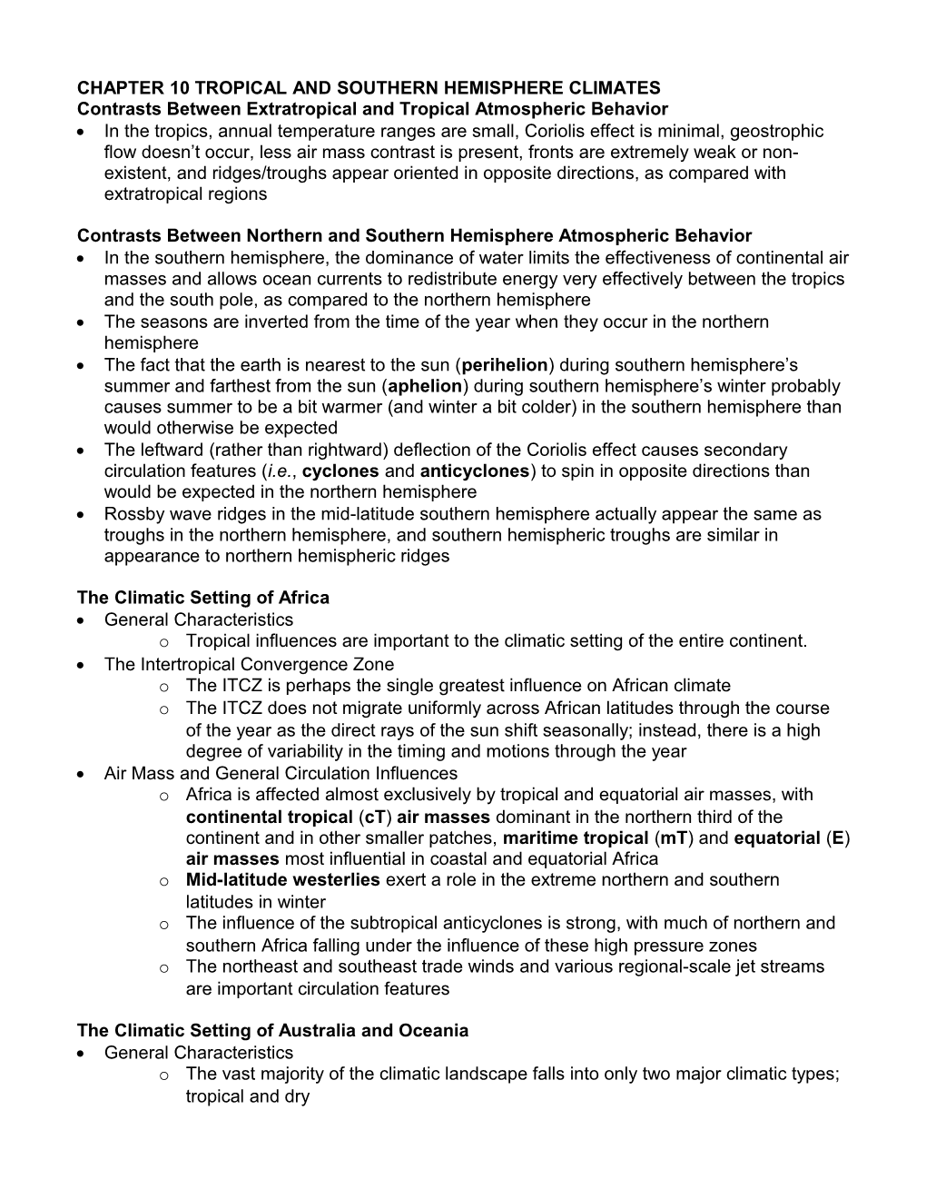 Chapter 10 Tropical and Southern Hemisphere Climates