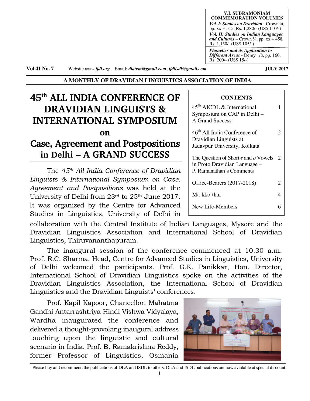 45Th ALL INDIA CONFERENCE of DRAVIDIAN LINGUISTS