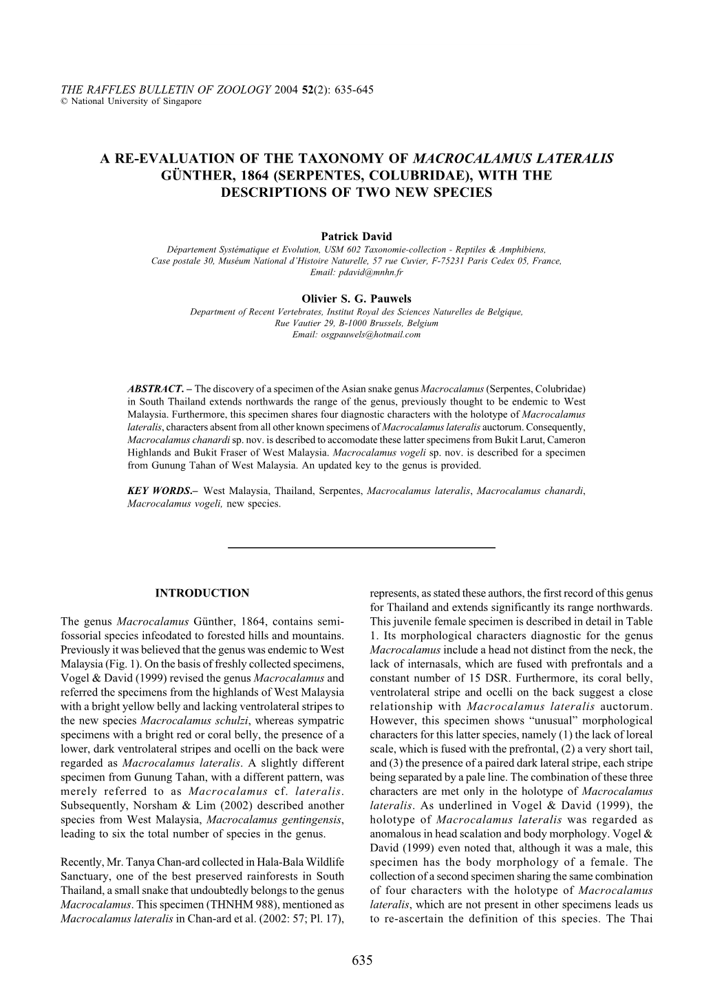 635 a Re-Evaluation of the Taxonomy of Macrocalamus