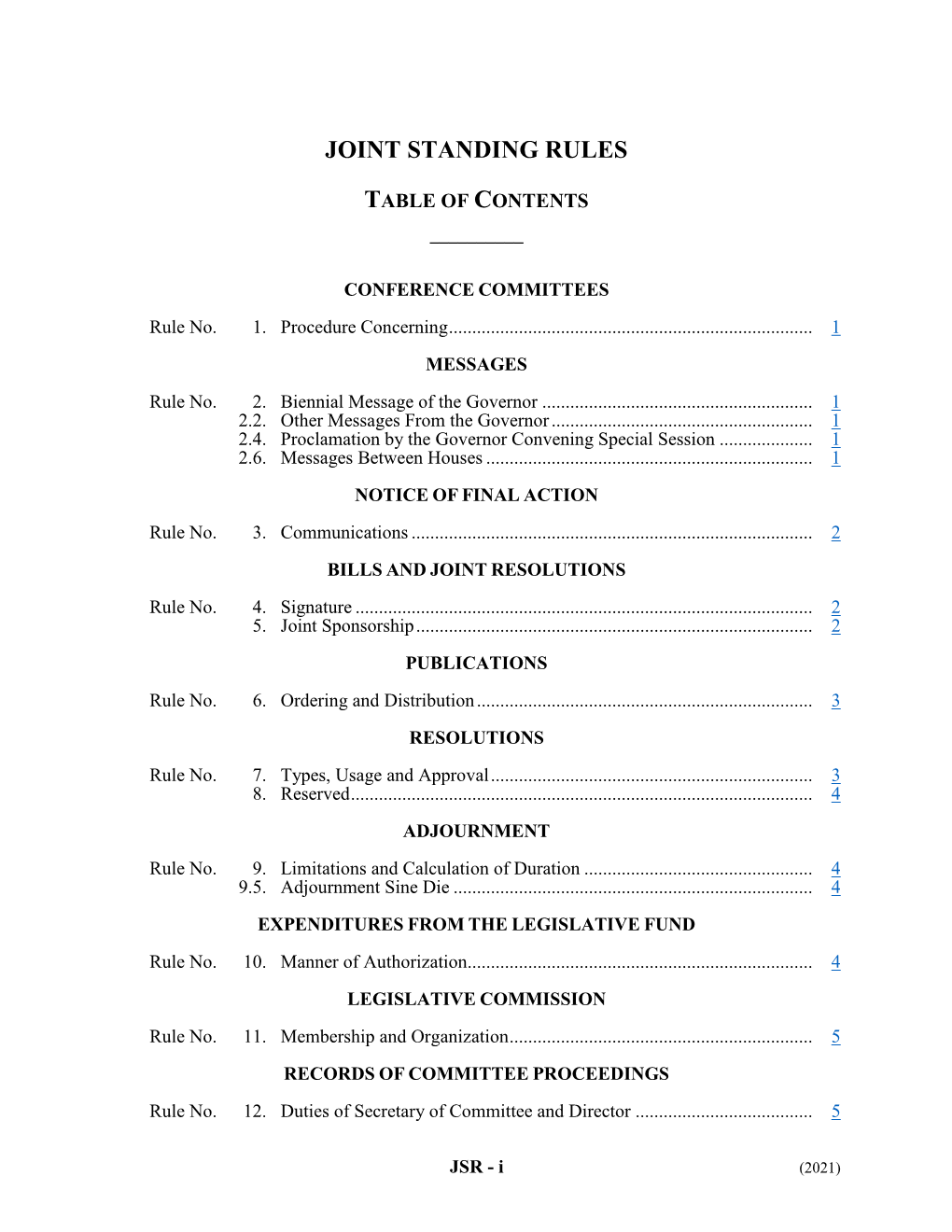 Joint Standing Rules with Index