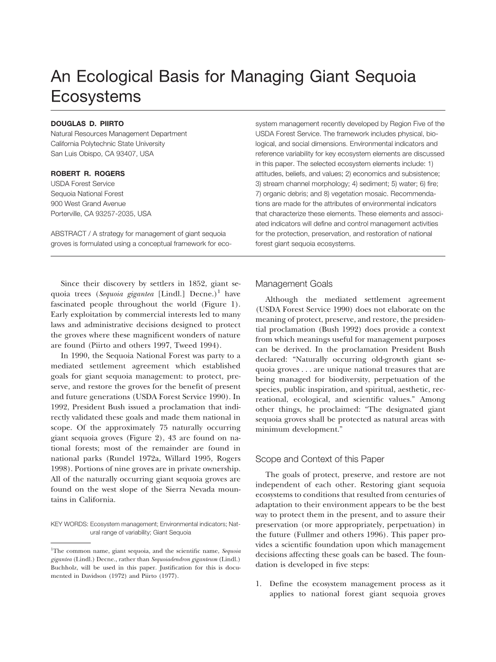 An Ecological Basis for Managing Giant Sequoia Ecosystems