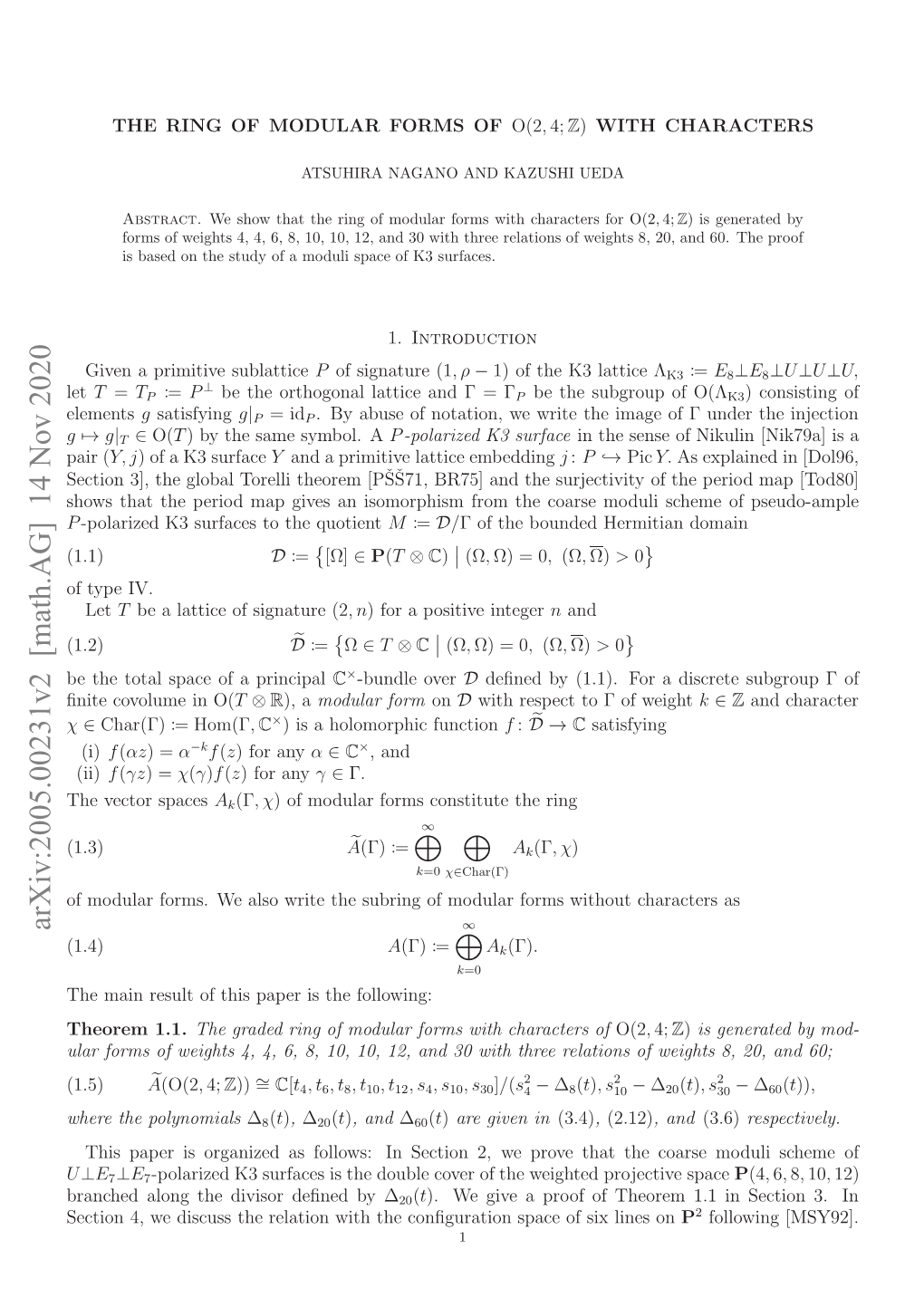 Arxiv:2005.00231V2 [Math.AG]