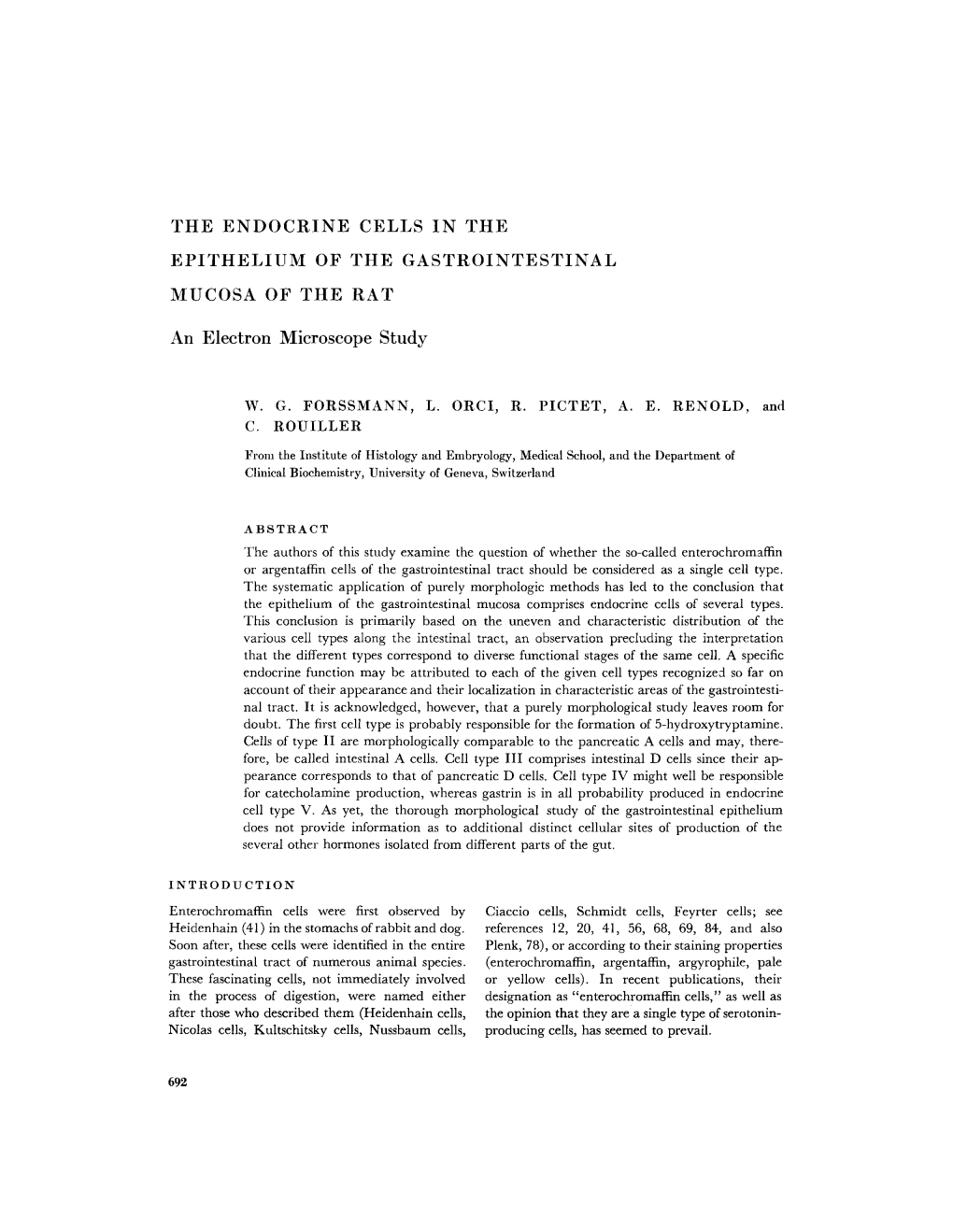 The Endocrine Cells in the Epithelium of the Gastrointestinal Mucosa of the Rat