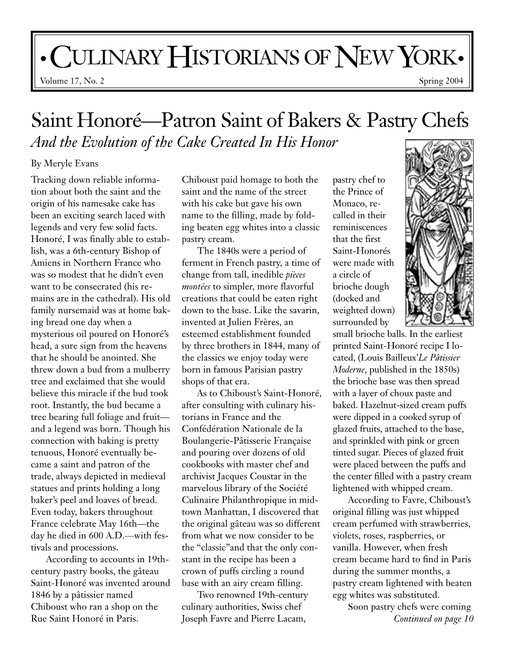 CULINARY HISTORIANS of NEW YORK• Saint Honoré—Patron Saint of Bakers & Pastry Chefs