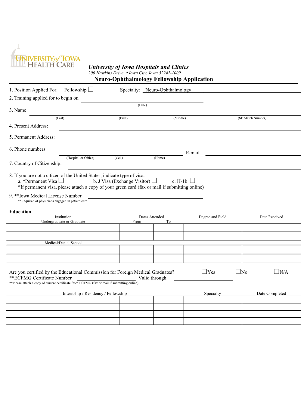 Neuro-Ophthalmology Fellowship Application (Page 2)