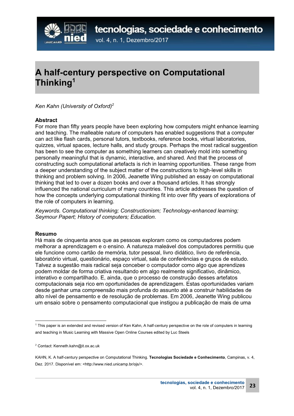 A Half-Century Perspective on Computational Thinking1