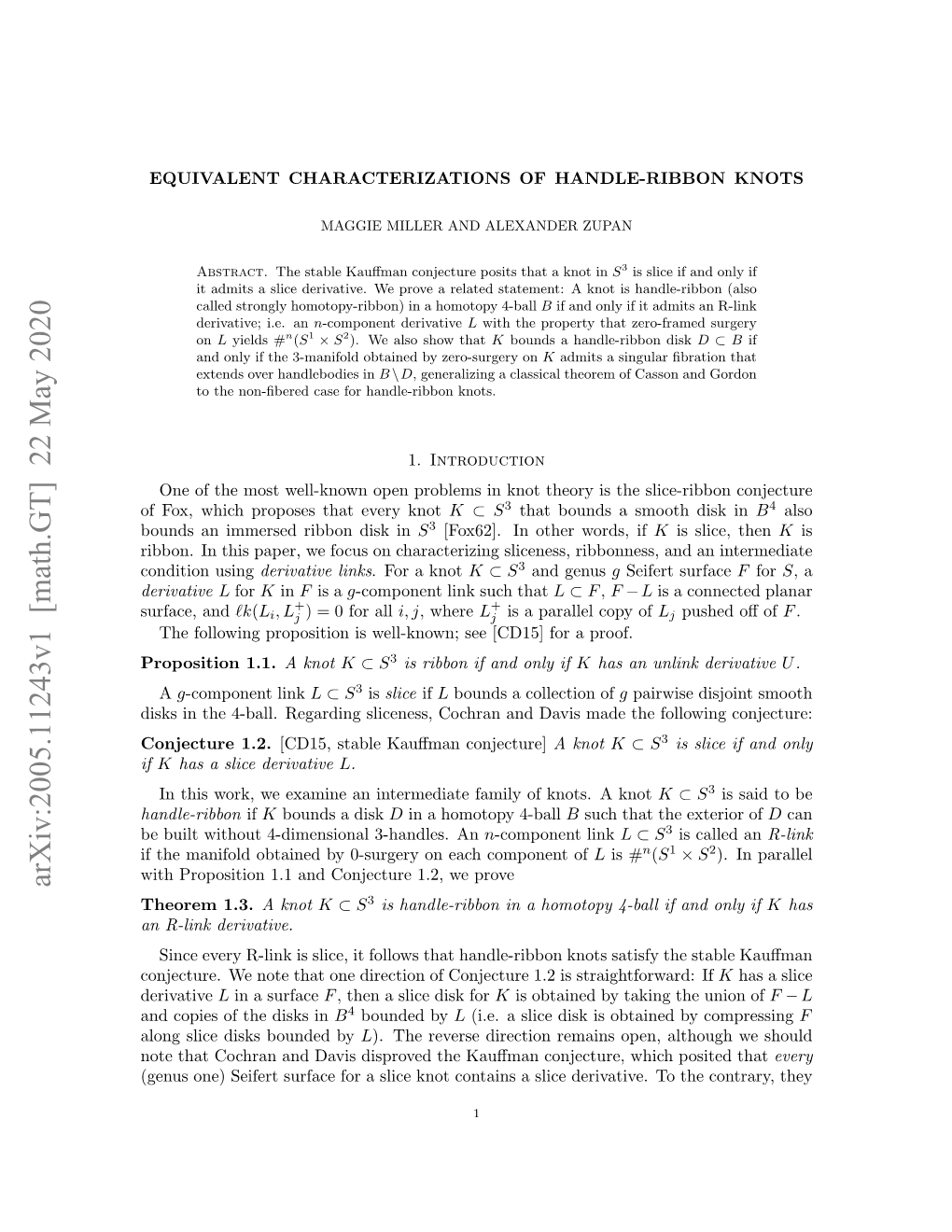 Arxiv:2005.11243V1 [Math.GT] 22 May 2020 Theorem 1.3