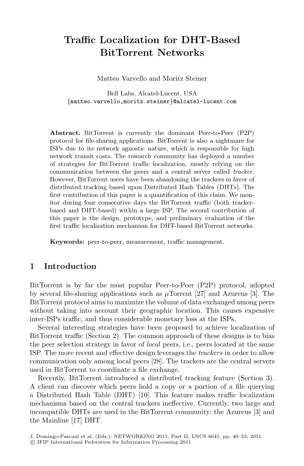 Traffic Localization for DHT-Based Bittorrent Networks