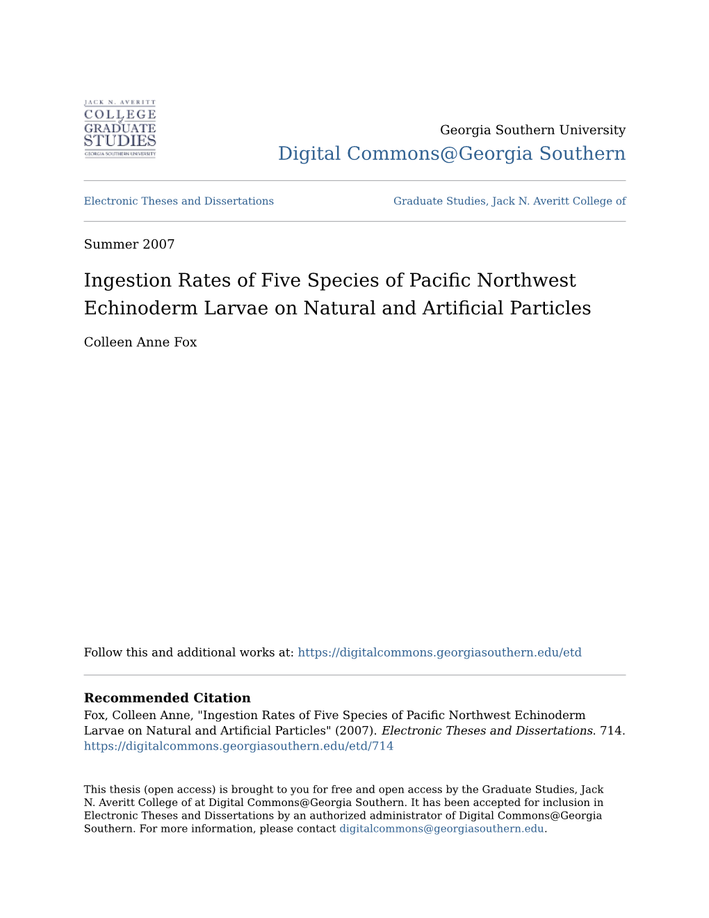 Ingestion Rates of Five Species of Pacific Northwest Echinoderm Larvae on Natural and Artificial Articlesp