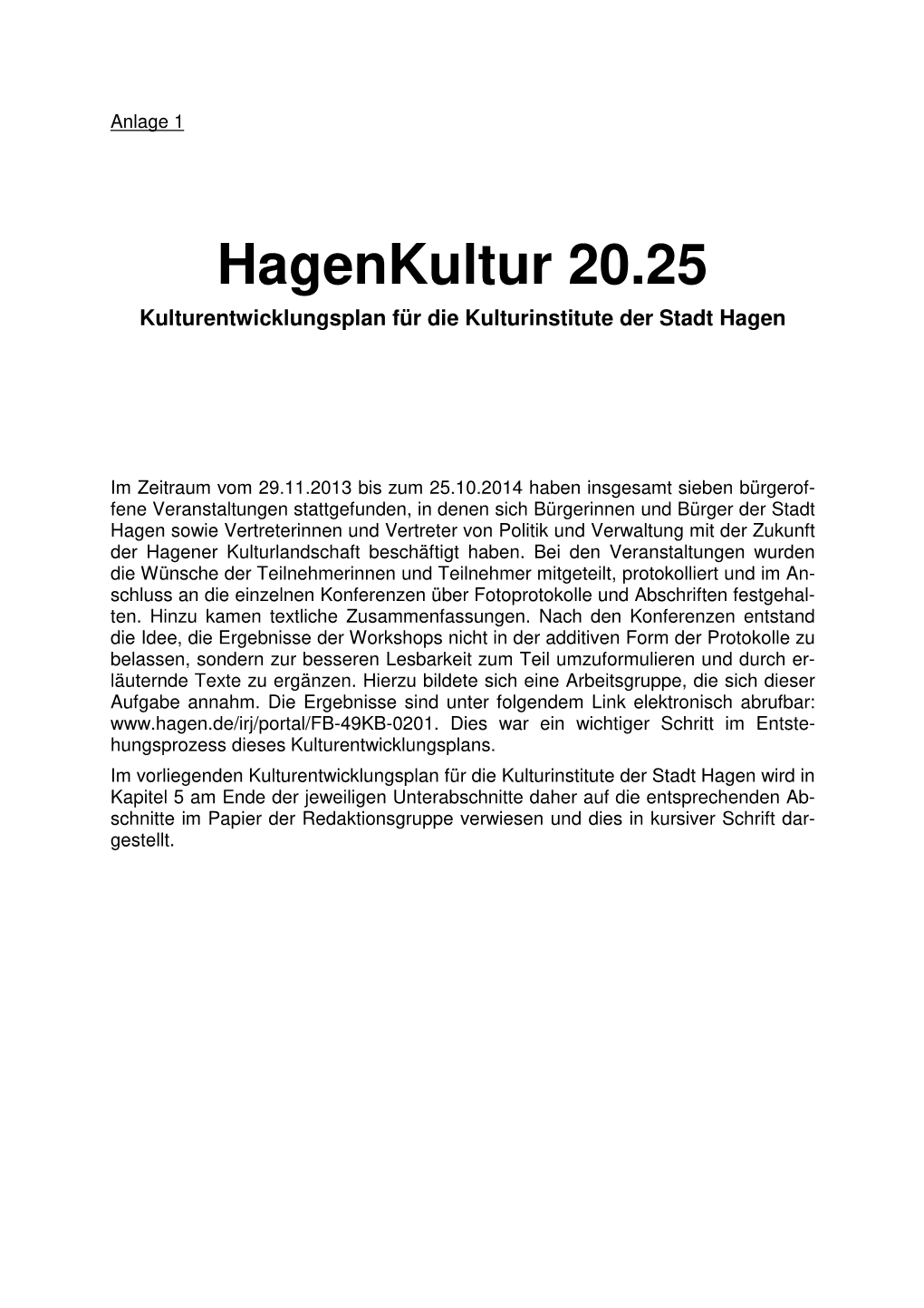 Hagenkultur 20.25 Kulturentwicklungsplan Für Die Kulturinstitute Der Stadt Hagen