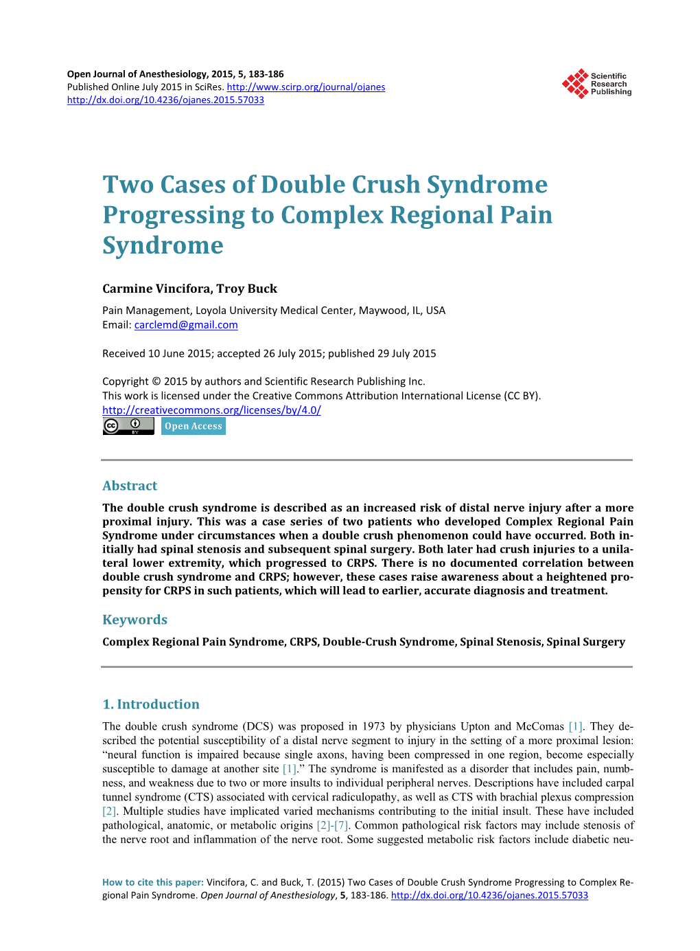 Two Cases of Double Crush Syndrome Progressing to Complex Regional Pain Syndrome