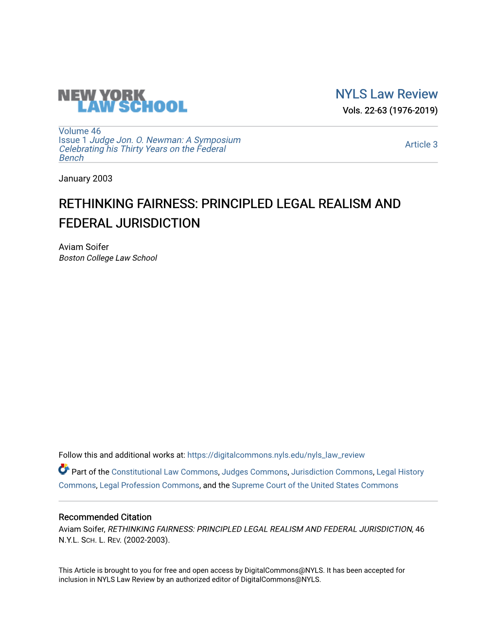 Rethinking Fairness: Principled Legal Realism and Federal Jurisdiction