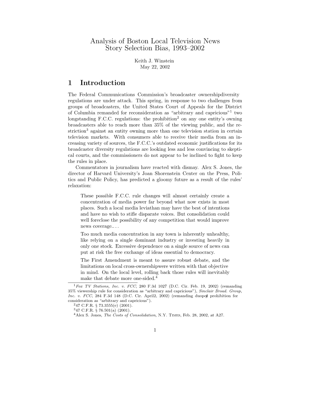 Analysis of Boston Local Television News Story Selection Bias, 1993–2002