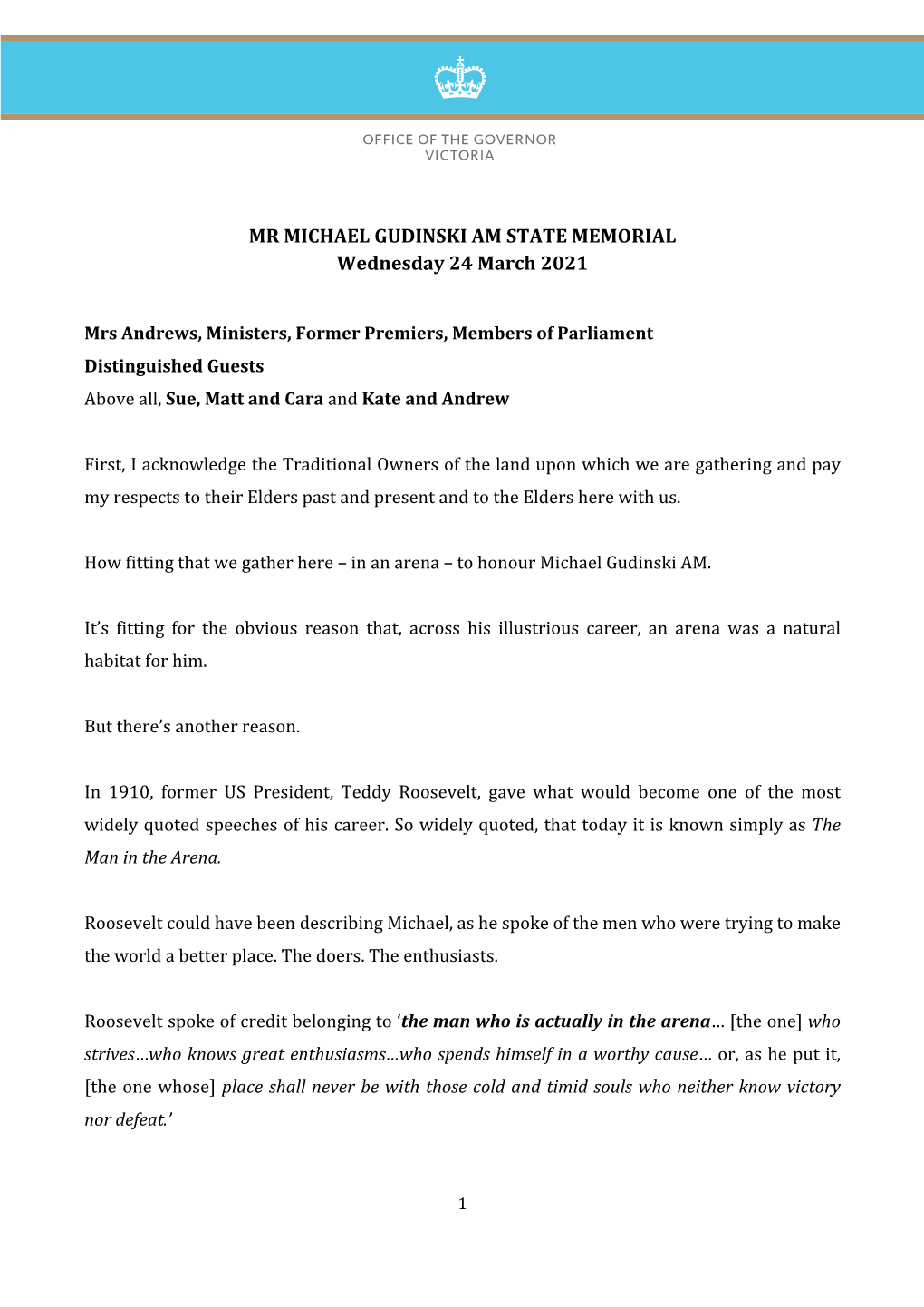 MR MICHAEL GUDINSKI AM STATE MEMORIAL Wednesday 24 March 2021