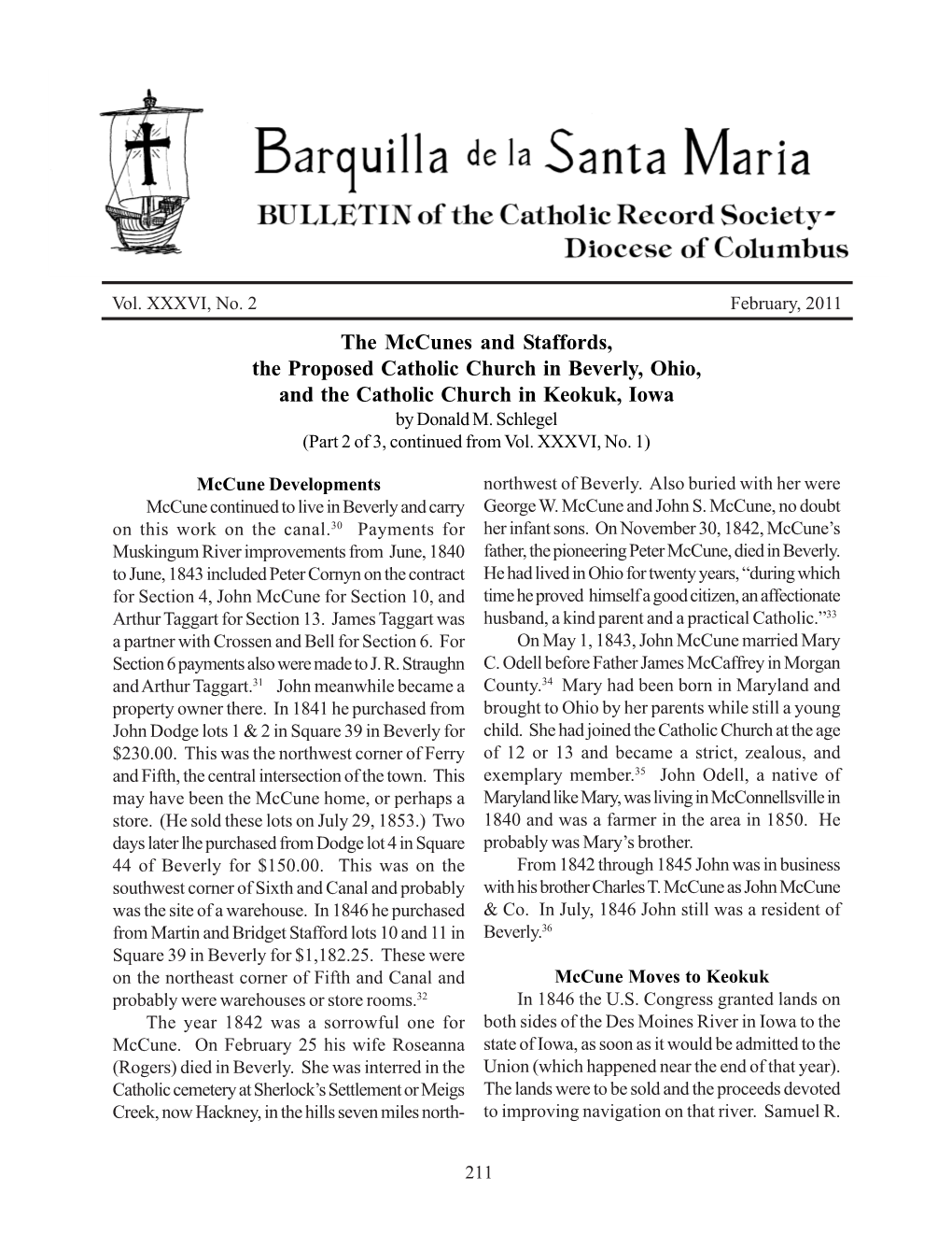 The Mccunes and Staffords, the Proposed Catholic Church in Beverly, Ohio, and the Catholic Church in Keokuk, Iowa by Donald M