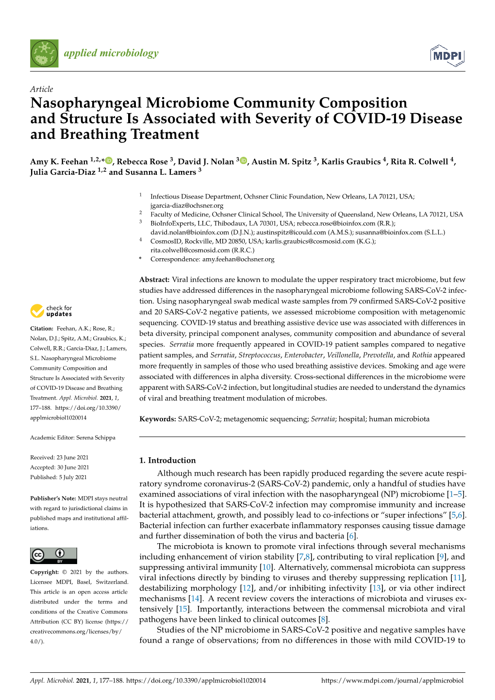 Nasopharyngeal Microbiome Community Composition and Structure Is Associated with Severity of COVID-19 Disease and Breathing Treatment