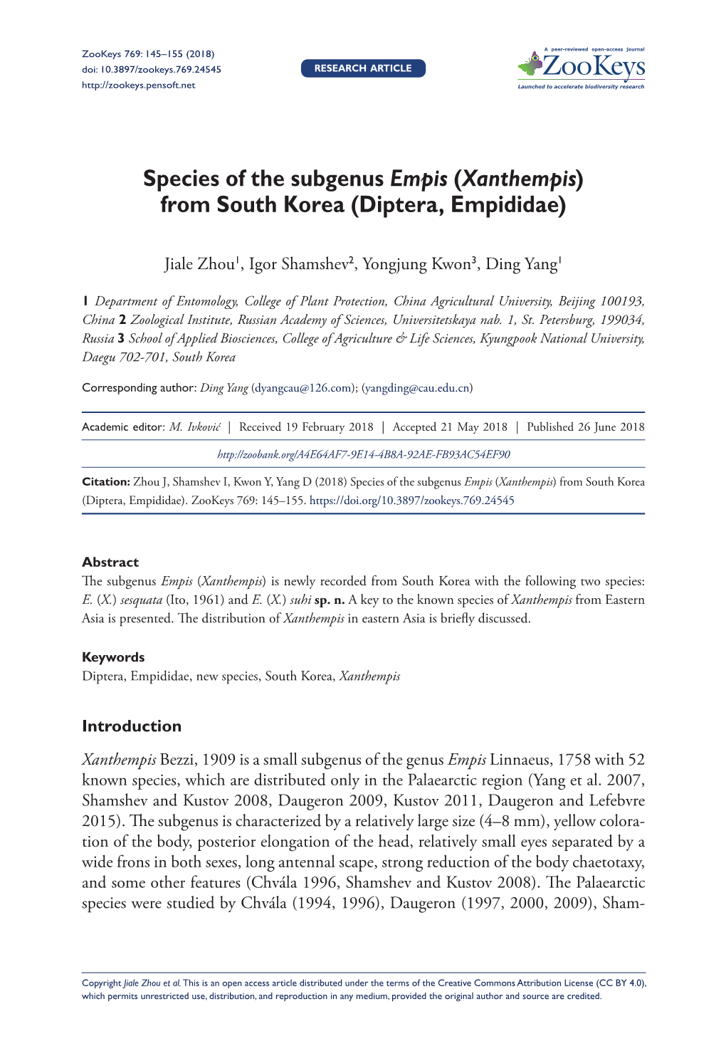 Species of the Subgenus Empis (Xanthempis) from South Korea