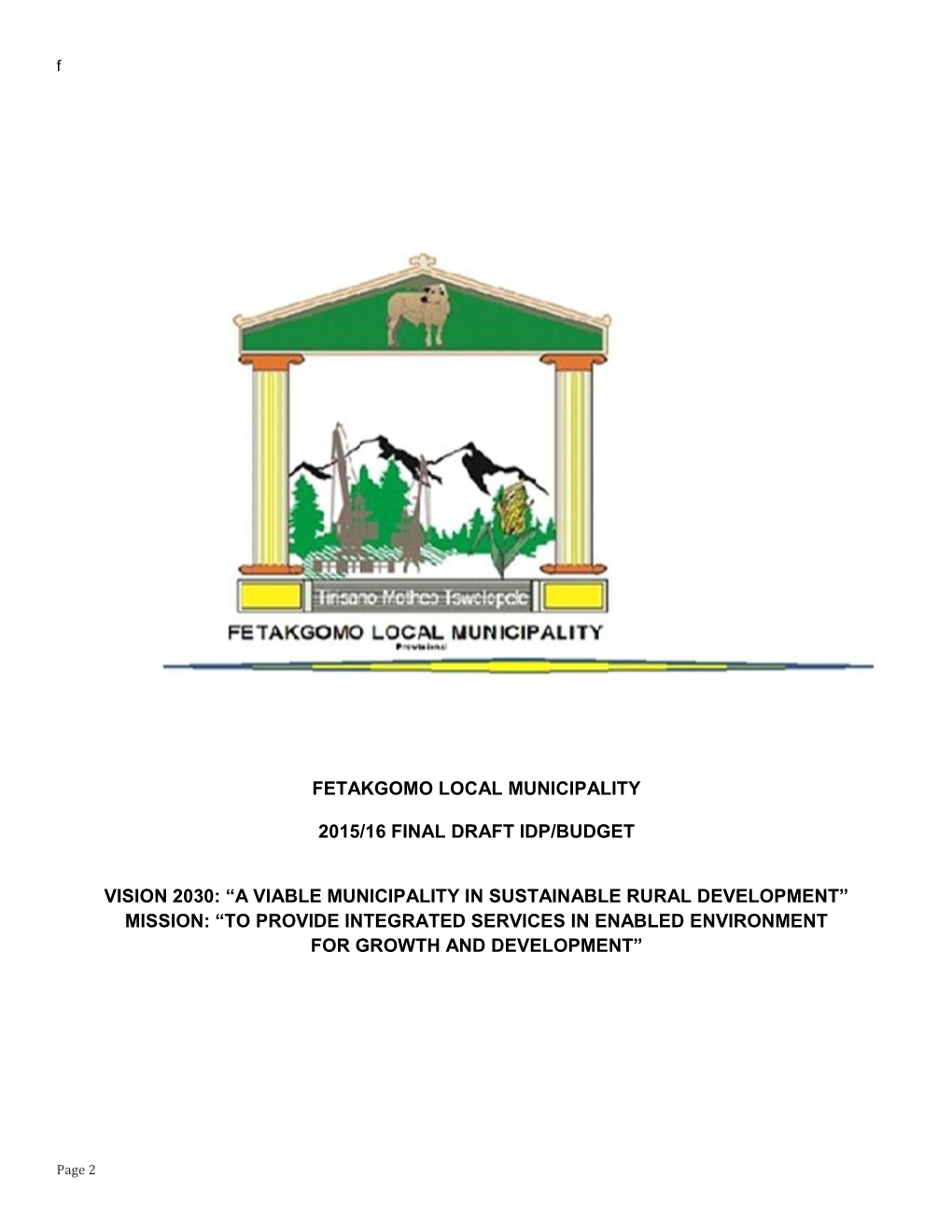 Fetakgomo Local Municipality 2015/16 Final Draft Idp