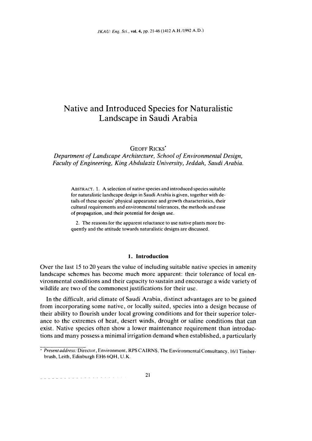 Native and Introduced Species for Naturalistic Landscape in Saudi Arabia