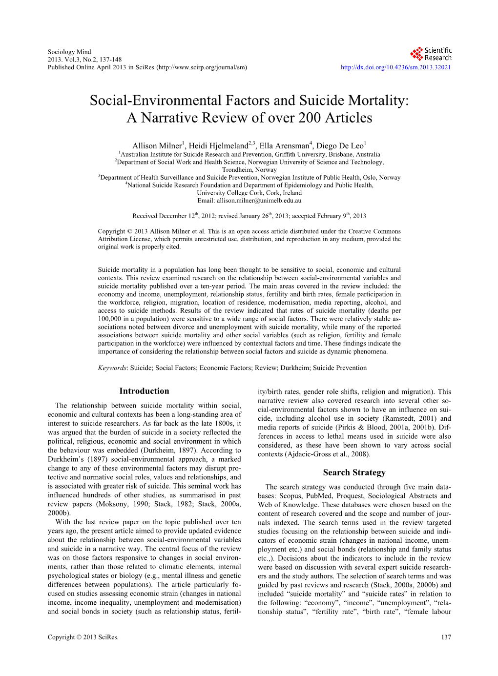 Social-Environmental Factors and Suicide Mortality: a Narrative Review of Over 200 Articles
