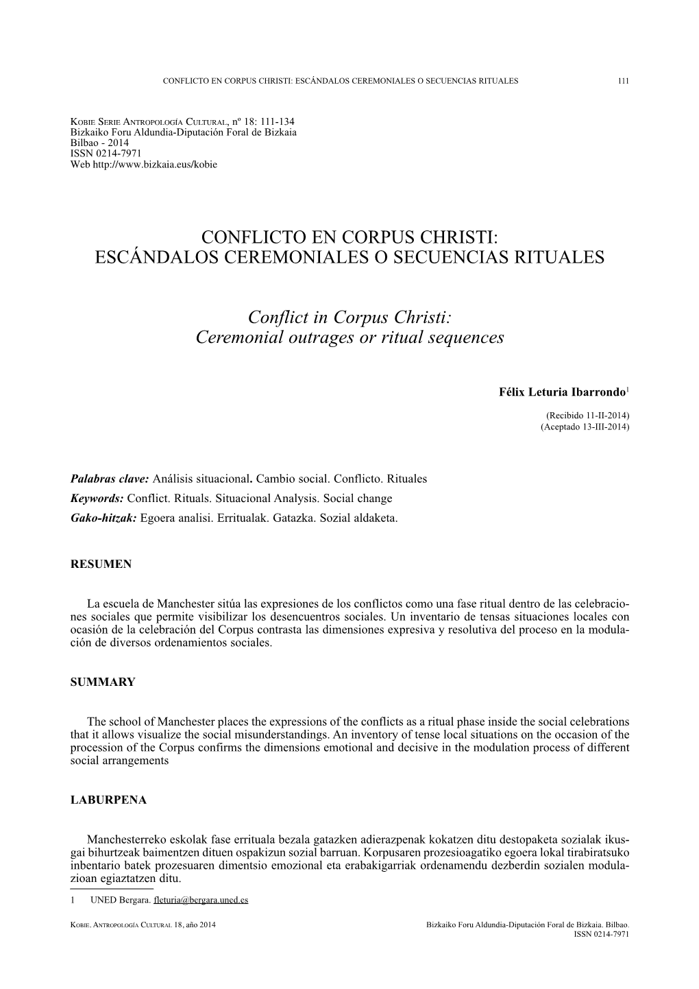 Conflicto En Corpus Christi: Escándalos Ceremoniales O Secuencias Rituales 111