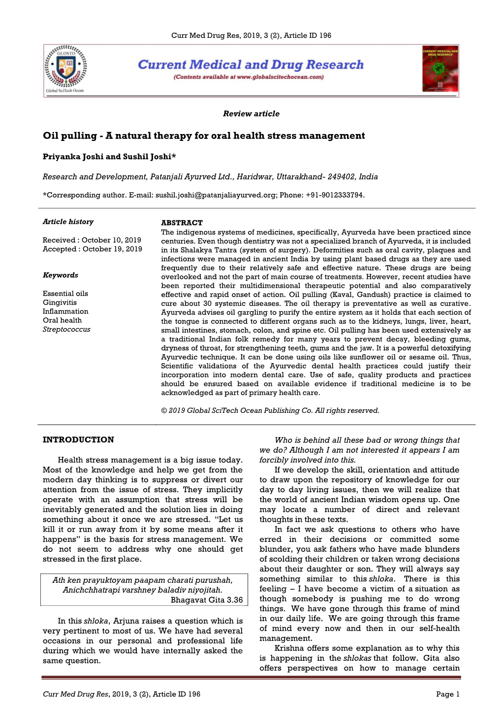 Oil Pulling - a Natural Therapy for Oral Health Stress Management