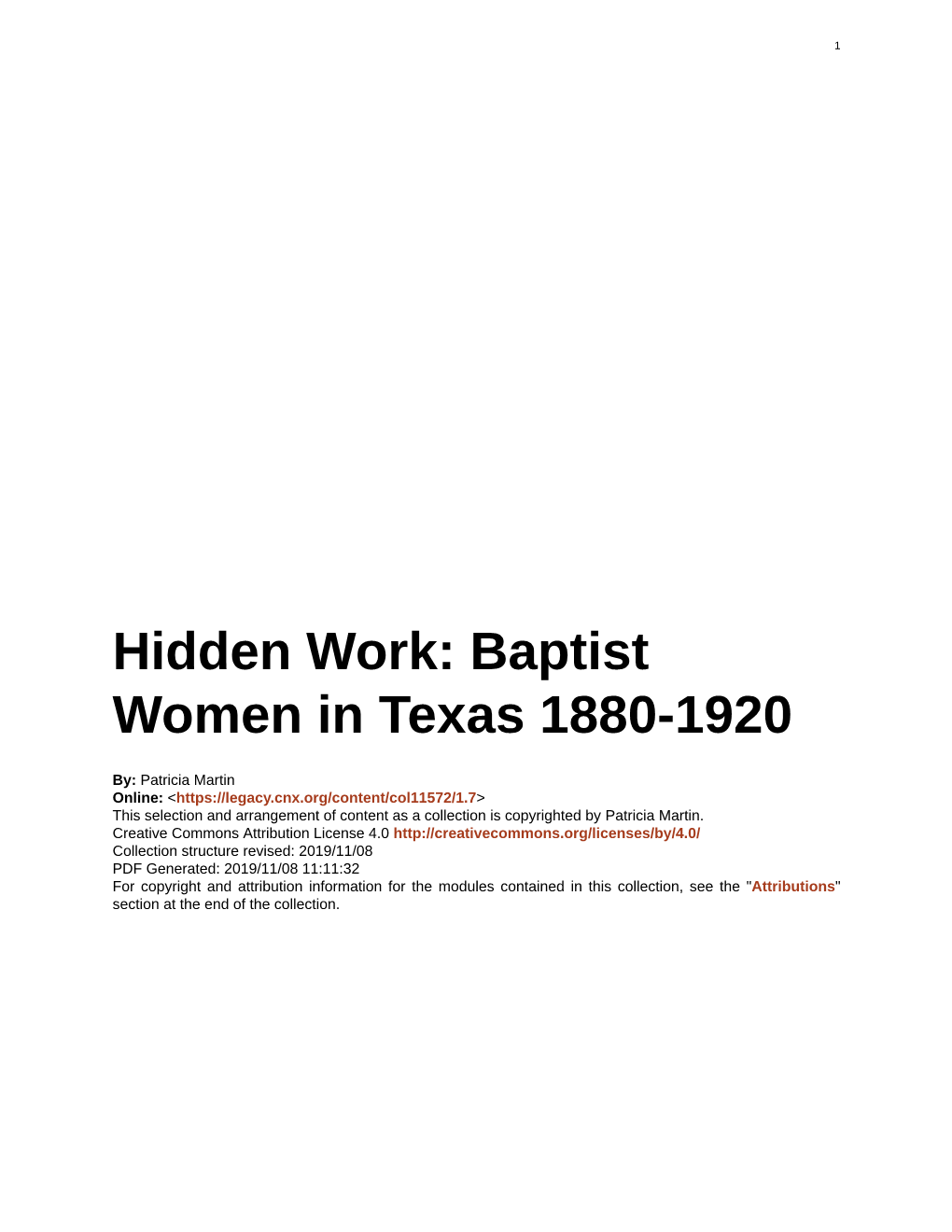 Hidden Work: Baptist Women in Texas 1880-1920