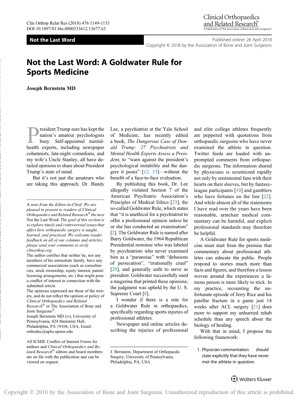 A Goldwater Rule for Sports Medicine