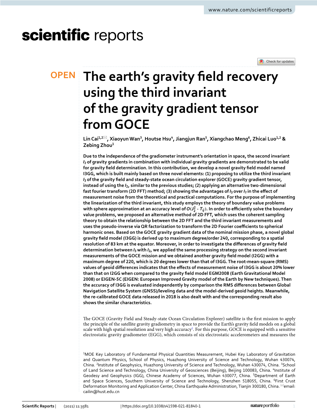 The Earth's Gravity Field Recovery Using the Third Invariant of the Gravity