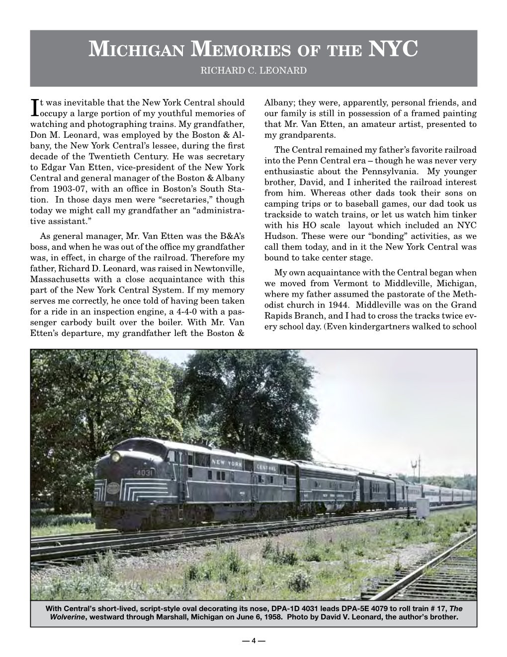 Michigan Memories of the New York Central