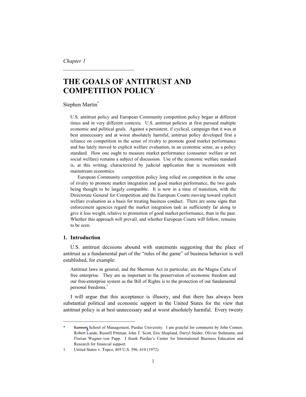 Martin Goals of Antitrust ABA Article