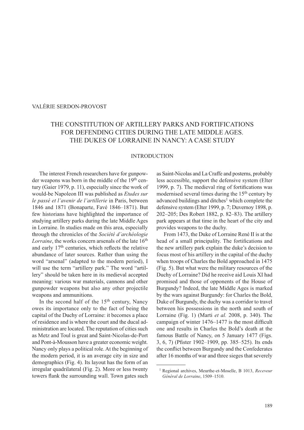 The Constitution of Artillery Parks and Fortifications for Defending Cities During the Late Middle Ages