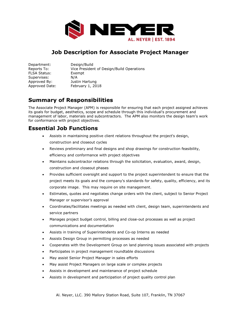 Job Description for Associate Project Manager