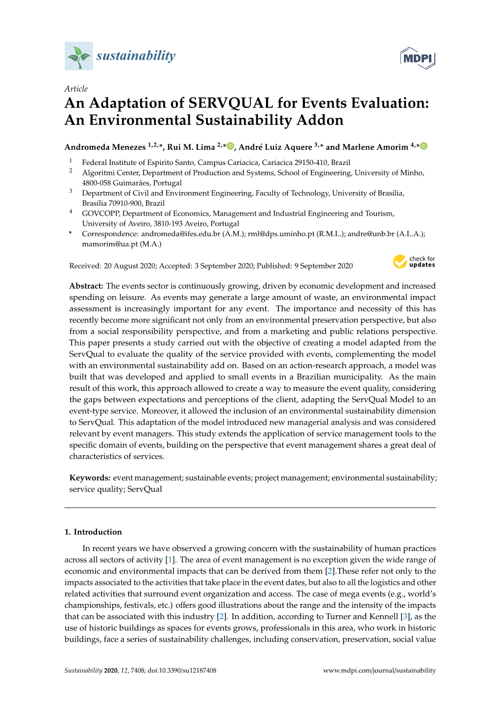 An Adaptation of SERVQUAL for Events Evaluation: an Environmental Sustainability Addon