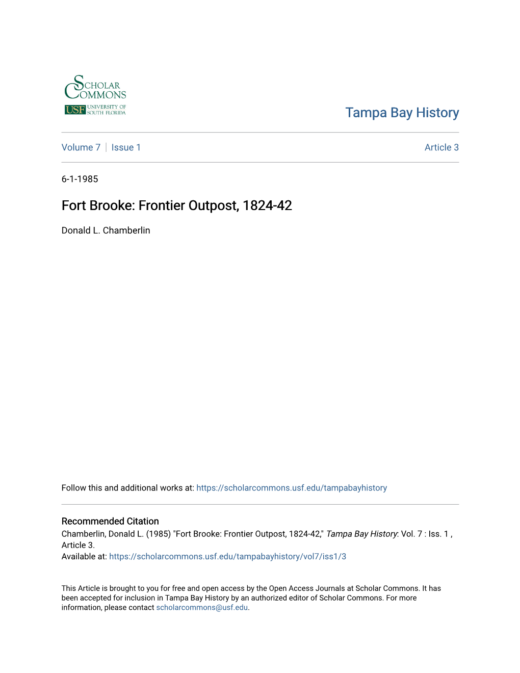 Fort Brooke: Frontier Outpost, 1824-42