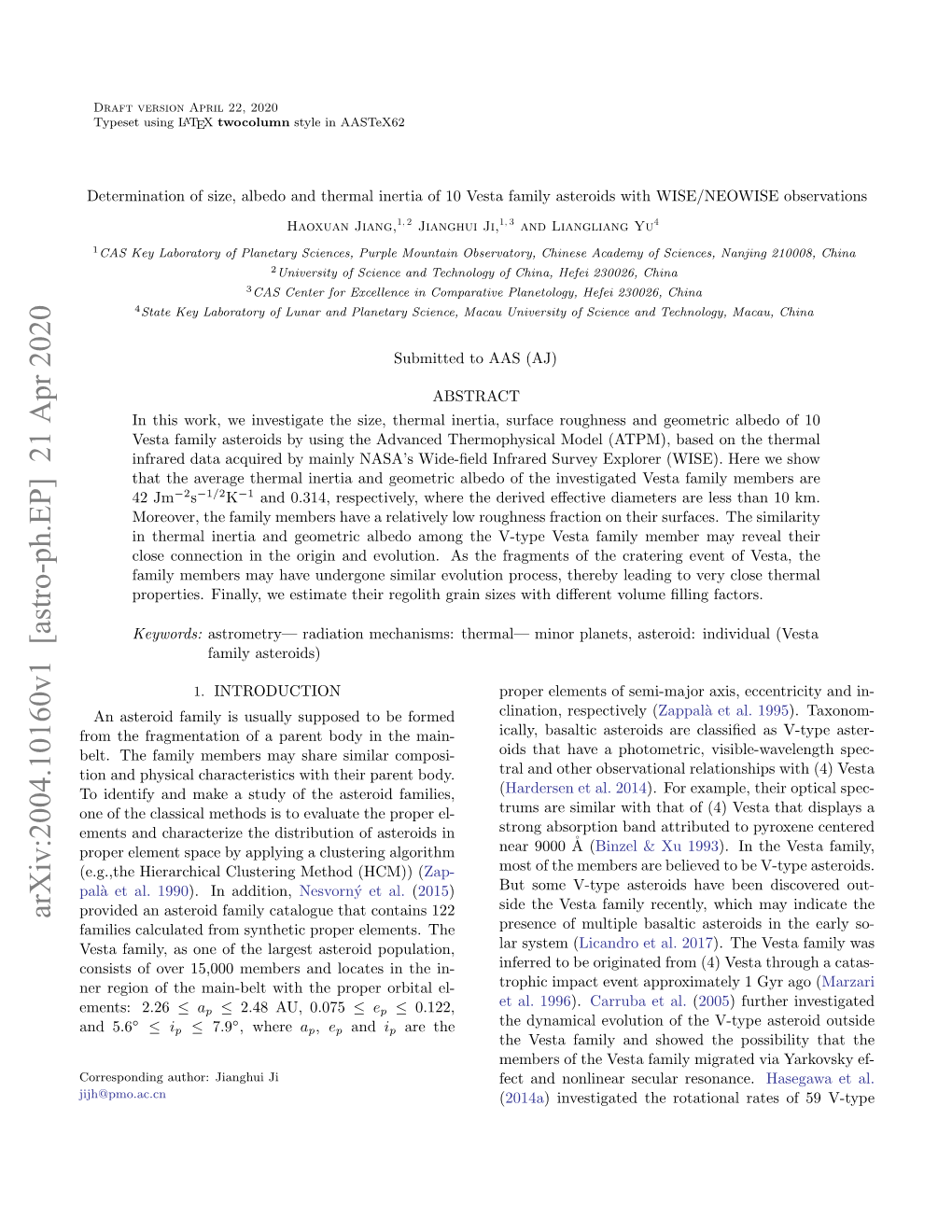 Determination of Size, Albedo and Thermal Inertia of 10 Vesta Family Asteroids with WISE/NEOWISE Observations