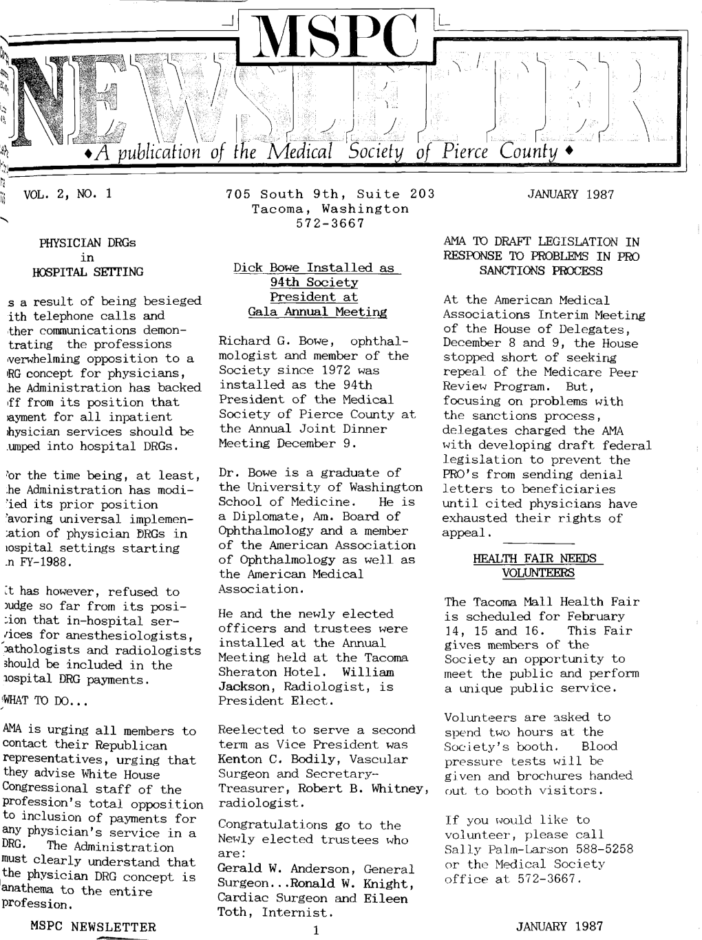 The Bulletin Medical Society of Pierce County/MSPC Newsletter 1987