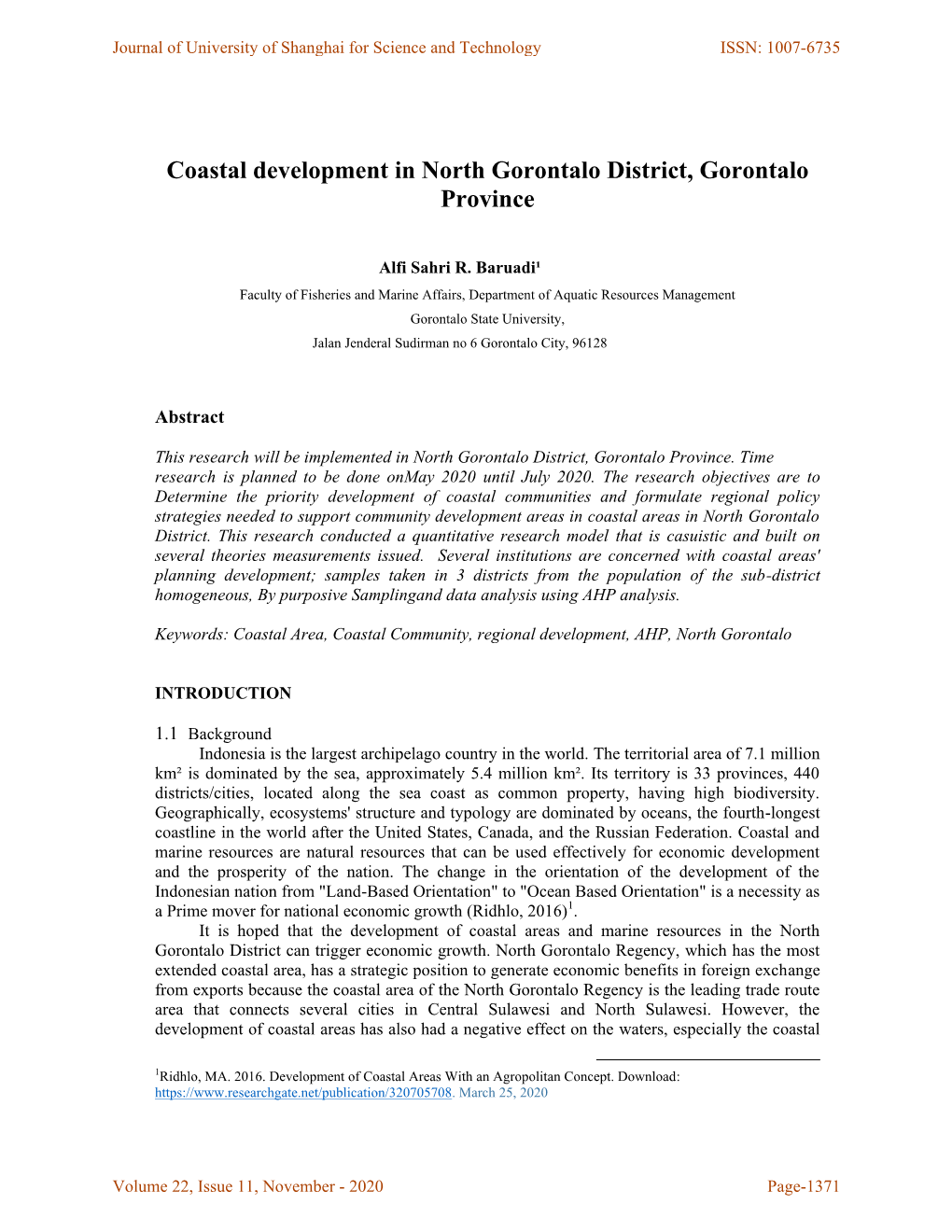 Coastal Development in North Gorontalo District, Gorontalo Province