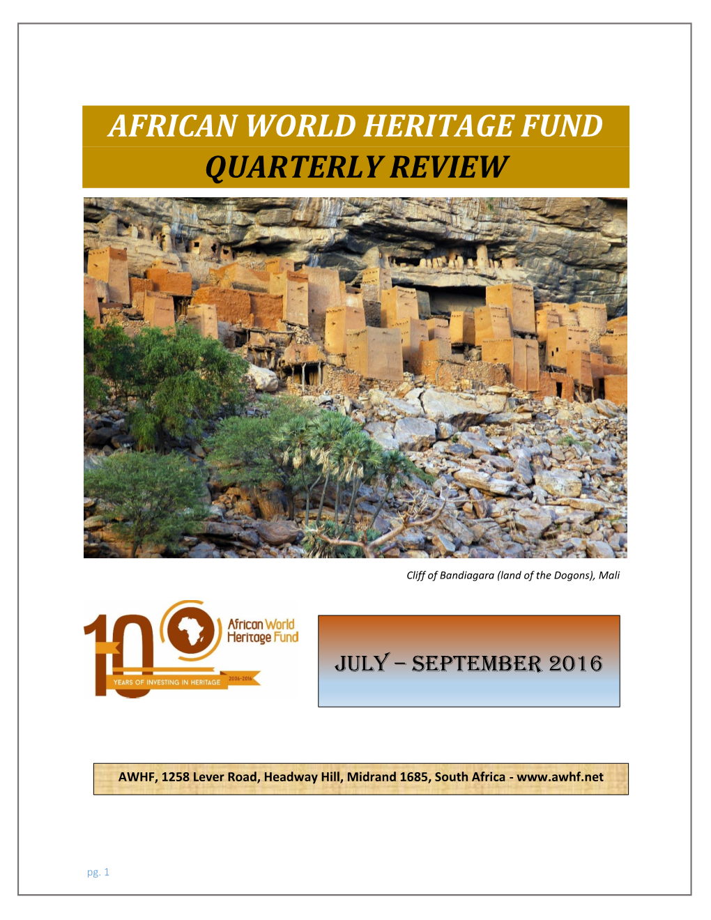 African World Heritage Fund Quarterly Review