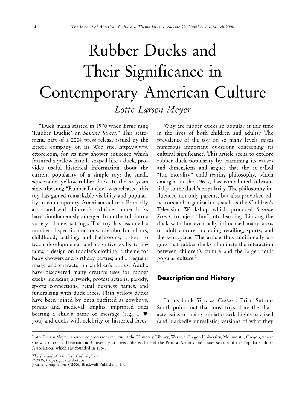 Rubber Ducks and Their Significance in Contemporary American Culture Lotte Larsen Meyer