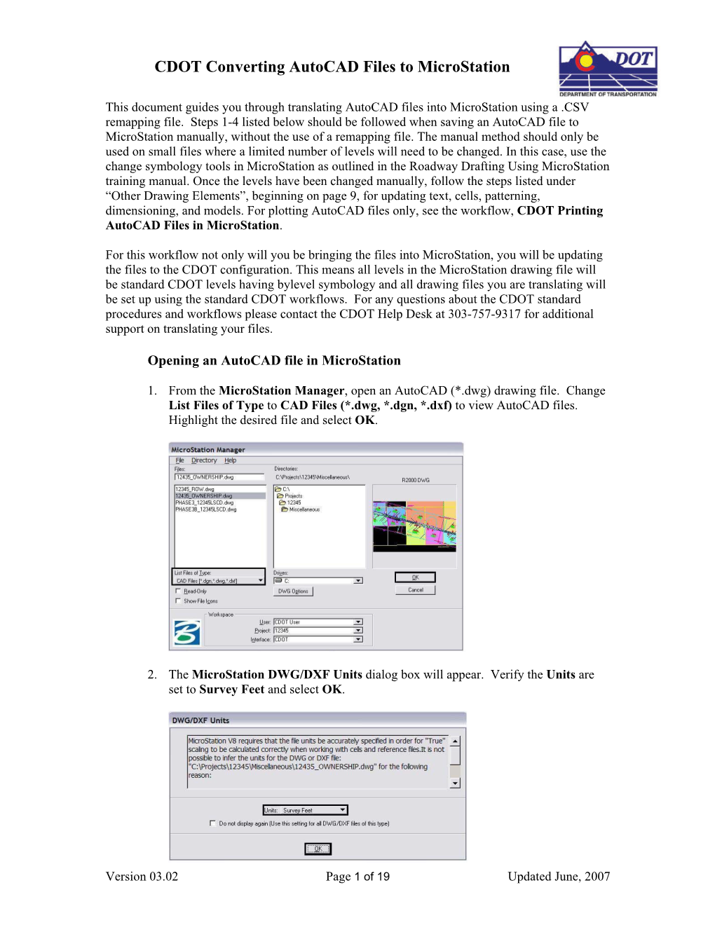 CDOT Converting Autocad Files to Microstation