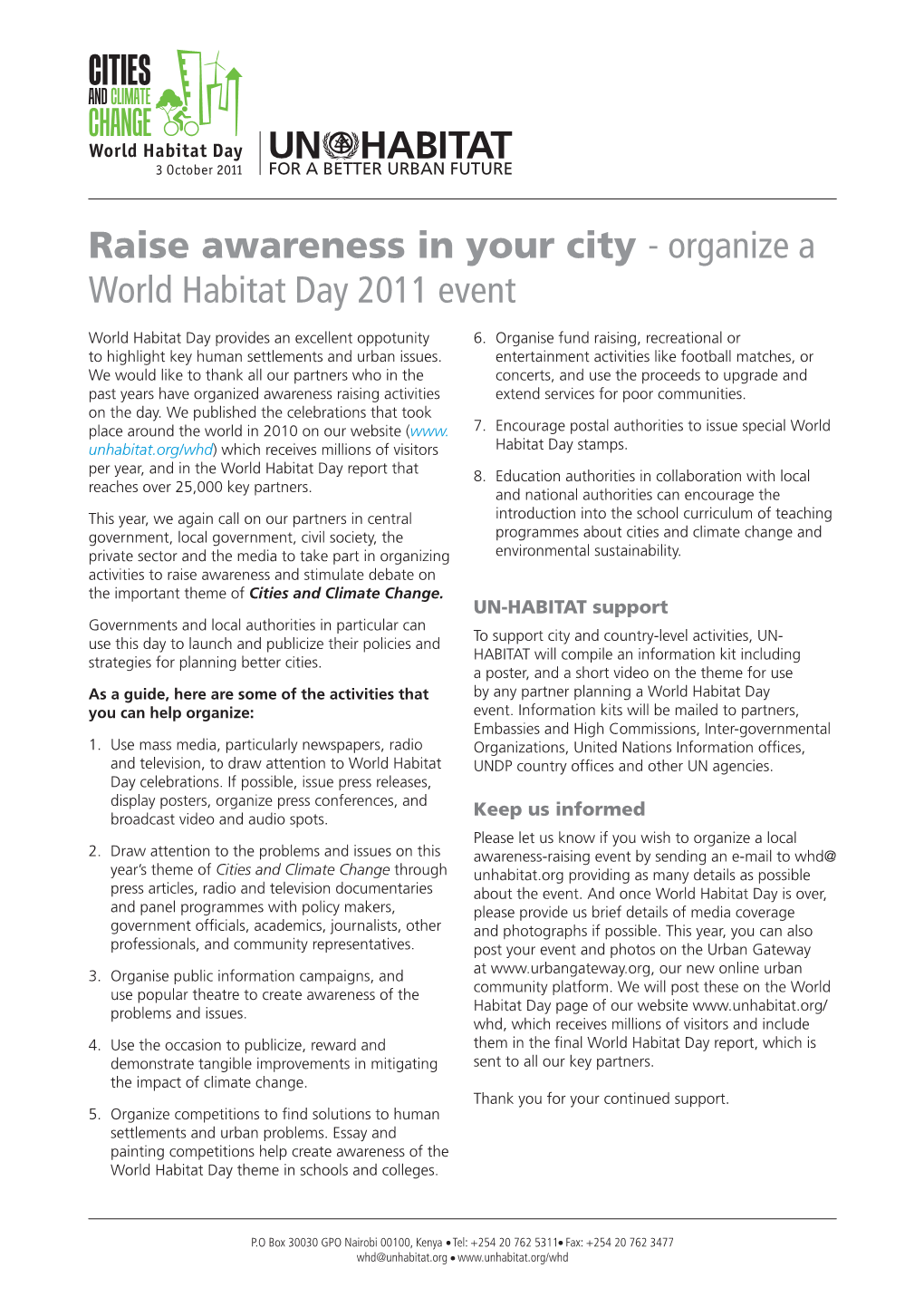 Raise Awareness in Your City - Organize a World Habitat Day 2011 Event