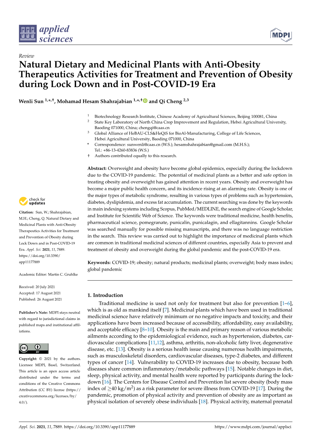 Natural Dietary and Medicinal Plants with Anti-Obesity Therapeutics Activities for Treatment and Prevention of Obesity During Lock Down and in Post-COVID-19 Era